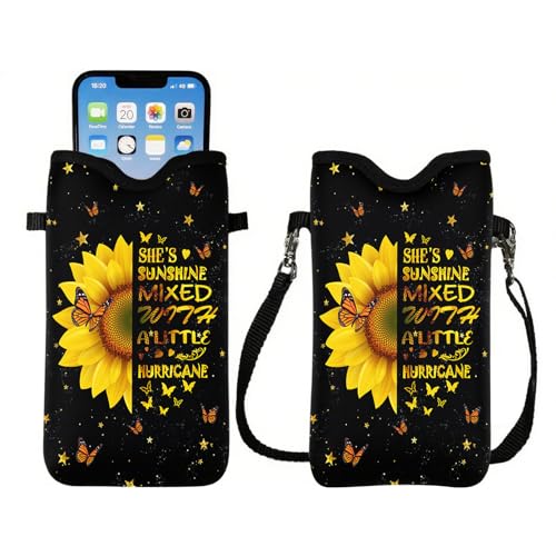 Cell Phone Sleeve Pouch with Adjustable Strap - Sunflower - color: Sunflower