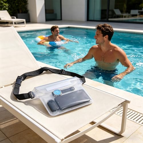 Waterproof Phone Bag, 3 Layer Sealed Submersible Pouch Touchscreen Swimming Case Adjustable Crossbody Waist Pack - color: White