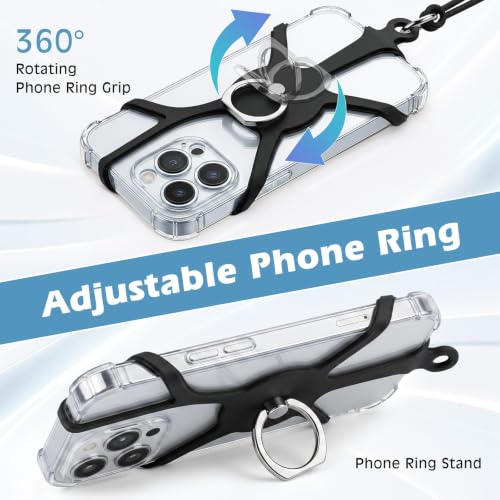 MoKo Phone Crossbody Lanyard - Adjustable Neck Strap with Phone Ring Grip - color: Black, size: 80-120cm