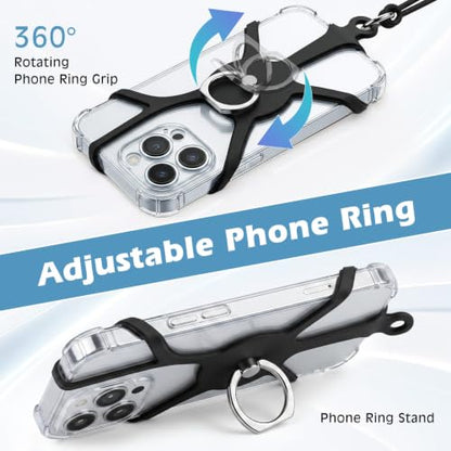 MoKo Phone Crossbody Lanyard - Adjustable Neck Strap with Phone Ring Grip - color: Black, size: 80-120cm