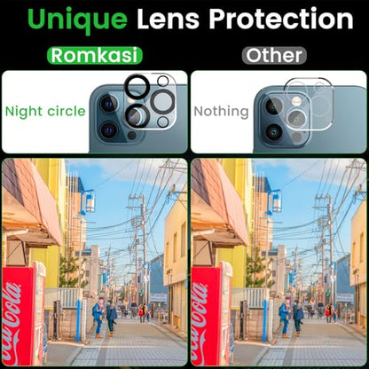 Romkasi 3 Pack Privacy Screen Protector for iPhone 12 Pro Max 6.7 Inch with 3 Pack Camera Lens Protector, Anti Spy Tempered Glass Film, Anti-Scratch, Touch Sensitive, Case Friendly - color: iPhone 12 Pro Max