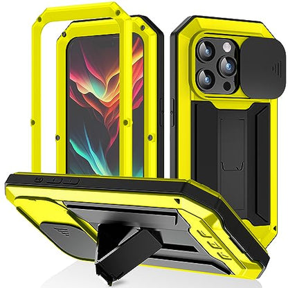 Lunivop for iPhone 15 Pro Max Case Heavy Duty Protection Rugged Screw Full Body Military Grade Metal Rubber with Stand Hard Built in Screen Protector Phone for iPhone 15 ProMax Case Yellow - color: Yellow