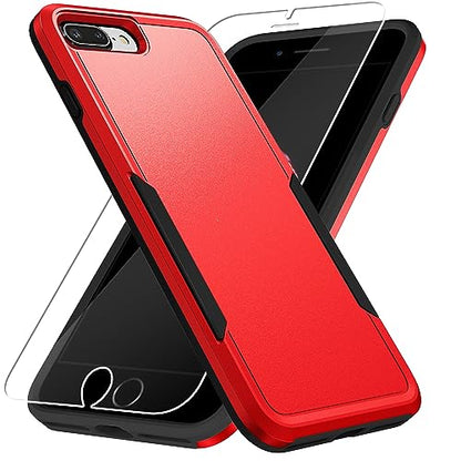 for iPhone 7/8 Plus Case, with HD Screen Protector,[Military Grade Drop Tested] Heavy-Duty Tough Rugged Shockproof Protective Phone Case for iPhone 7 Plus/iPhone 8 Plus 5.5”, Red - color: Red