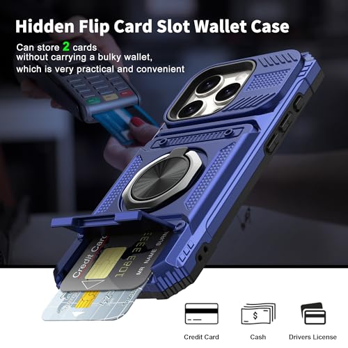 Vofolen for iPhone 15 Pro Case Wallet with Card Holder [Store 2 Cards] Blue | 360° Magnetic Rotated Ring Stand, Dual Layer Heavy Duty Drop Protection Wallet Phone Case Cover for iPhone 15 Pro 6.1'' Blue - color: Blue