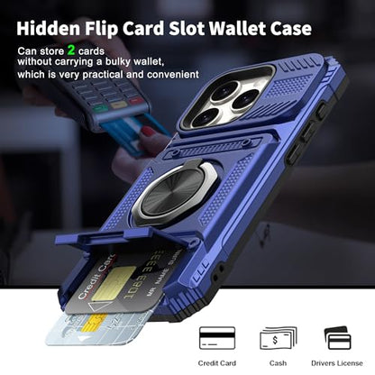 Vofolen for iPhone 15 Pro Case Wallet with Card Holder [Store 2 Cards] Blue | 360° Magnetic Rotated Ring Stand, Dual Layer Heavy Duty Drop Protection Wallet Phone Case Cover for iPhone 15 Pro 6.1'' Blue - color: Blue