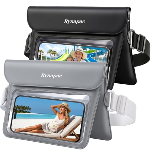 2 Pack Waterproof Fanny Pack, IPX8 Double Space Dry Bag Phone Pouch | Touch Screen, Waterproof Bags for Phone Passport Wallet Purse Women Men, Beach Swimming Boating Kayaking Essentials - color: Black+Gray