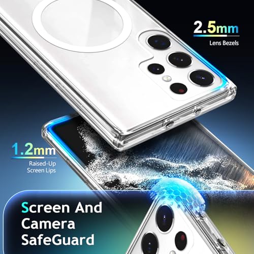 YZB Magnetic for Samsung Galaxy S22-Ultra Case, Clear | Compatible with MagSafe | Slim Fit Lightweight Shockproof, Military-Grade Protection, Yellowing Resistant Scratch-Resistant Back - color: Crystal Clear, size: Galaxy S22 Ultra