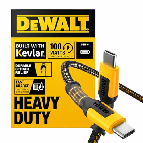 DEWALT Heavy Duty 100W USB C Cable, Jobsite 100 Watt USB C Cable, 6 ft - size: 6FT