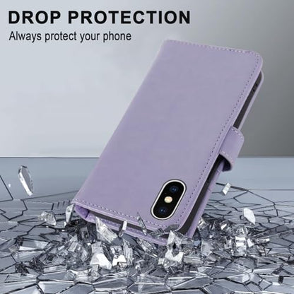 MONASAY Wallet Case for iPhone X/Xs with 3 Card Holders - Lavenders | Kickstand,RFID Blocking,6.6 feet of shock absorption,PU Leather,Strong Magnetic Closure,Fits 5.8 inch ONLY,screen Protector - color: Lavenders