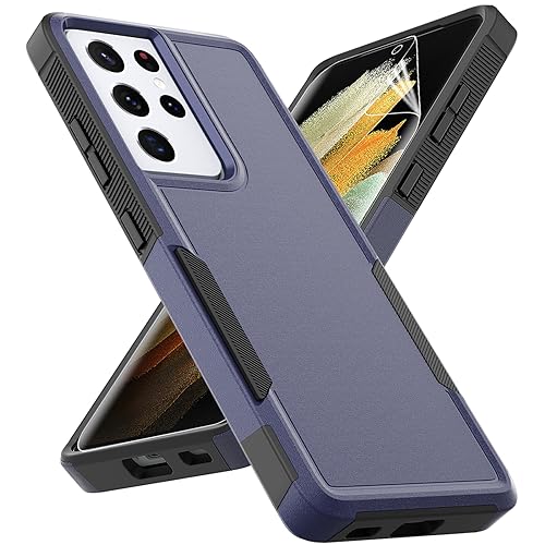 for Samsung Galaxy S24 Ultra Case: Dual Layer Protective Heavy Duty Cell Phone Cover Shockproof Rugged with Screen Protector - Military Protection Bumper Tough - Samsung Galaxy S24 Ultra 2024, Blue - color: Navy Blue (PC) + Black (TPU)