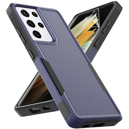 for Samsung Galaxy S24 Ultra Case: Dual Layer Protective Heavy Duty Cell Phone Cover Shockproof Rugged with Screen Protector - Military Protection Bumper Tough - Samsung Galaxy S24 Ultra 2024, Blue - color: Navy Blue (PC) + Black (TPU)
