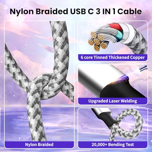 100W USB C Multi Charging Cable 3 in 1 Fast USB C Cable with E-Mark Chip - color: Gray+Purple, size: 4FT 2Pack