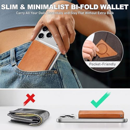 TUCCH Magnetic Wallet for Magsafe iPhone, 6 Card Holders, Textured Brown | RFID Blocking, Clear ID Window, for iPhone 17/17e/16/15/14/13/12 Pro/Pro Max/Plus, PU Leather - color: Brown - Textured