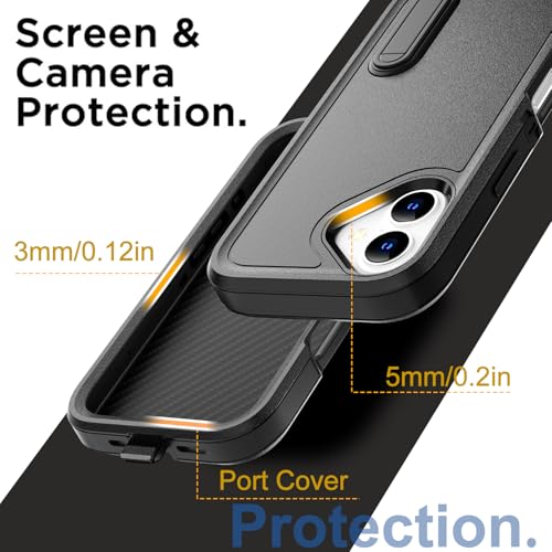 AICase for iPhone 16 Plus Case with Built-in Stand,Tripe Layer Heavy Duty Drop Protection Full Body Rugged Shockproof Military Protective Tough Durable Phone Cover for iPhone 16Plus 6.7"_7 - color: Black with Built-in Stand