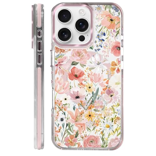 Clear Magnetic Case for iPhone 16 Pro, Slim Anti-Yellow Transparent Cover, Military Grade Protection, Phone Cases for iPhone 16 Pro, Spring Floral - color: A Spring Floral, size: Iphone 16 Pro