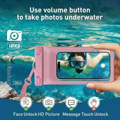 Waterproof Phone Pouch for iPhone 17 16 15 Pro Max IPX8 Pink+Pink | Card Pocket, Lightweight, Large Cellphone Dry Bag, IPX8 Rated, Beach Essential, Cruise Ship, 2 Pack, 8.3 inch - color: B3-Pink-2 pack