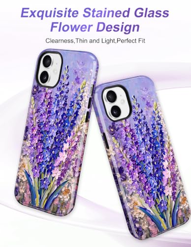 Jusy Magnetic Floral Phone Case for iPhone 14 Pro,Lavender | Compatible with MagSafe, Cute Aesthetic Striped Design, TPU and PC Protective Shockproof Cover - color: Lavender