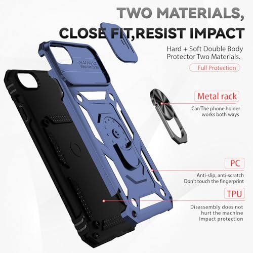 SunStory Compatible with iPhone SE 2022/2020/3rd/2rd / 6/7/8 Case with HD Screen Protector & Slide Camera Cover & Kickstand, [Military-Grade] Phone Case for iPhone SE 2020/2022/6/7/8 (Blue) - color: Blue