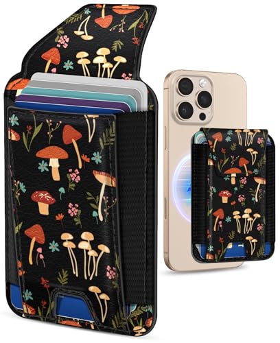 Shorogyt Compatible with Magsafe Wallet with Flap Cover, Mushroom Flower - color: Mushroom Flower