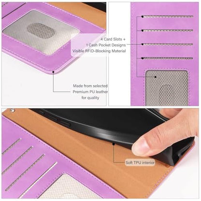 RFID Blocking for Samsung Galaxy S25 FE Case Wallet (Purple) | 4 Card Slots, Soft PU Leather, TPU Inner Shell, Wrist Strap, Stand, Magnetic Folio Flip Cover, Shockproof Protective - color: Purple