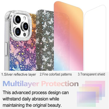 I-MGAE-IN-AR Designed for iPhone 12 Case & iPhone 12 Pro Case,Cute Soft Slim TPU Shockproof Protective 3D Diamond Camera Lens Protection Frame Butterfly Phone Cases Women Girls Gradient Iridescent - color: Gradient Iridescent, size: iPhone 12/12 Pro