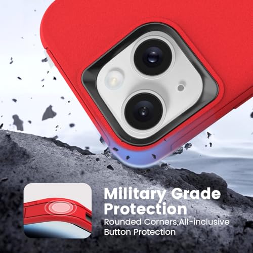 Compatible with iPhone 15, Dual Layer Shockproof Full Body Cover Military Grade Drop Protection Heavy Duty Phone Case for Apple iPhone 15/14/13 6.1 inch (Red/Black) - color: Red/Black