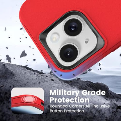 Compatible with iPhone 15, Dual Layer Shockproof Full Body Cover Military Grade Drop Protection Heavy Duty Phone Case for Apple iPhone 15/14/13 6.1 inch (Red/Black) - color: Red/Black