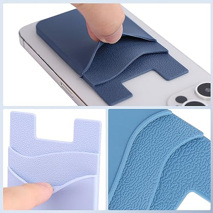 Phone Wallet Stick on,5Pack Phone Card Holder for Back of Phone Case,Silicone Sticky Credit Card Holder for Cell Phone Double Pocket Sticker All Smartphones—Navy,Sierra,Pastel,Blue,Black