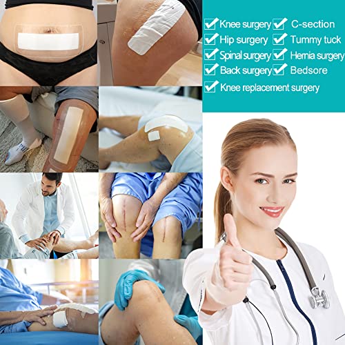 50 Pcs Waterproof Shower Protector Bandage 6"x10" for Post Knee Replacement Hip Surgery Long Surgical Incision Larger Wounds Cover C-Section Transparent Film Clear Adhesive Dressing Bath Patch - size: 6x10 Inch (Pack of 50)