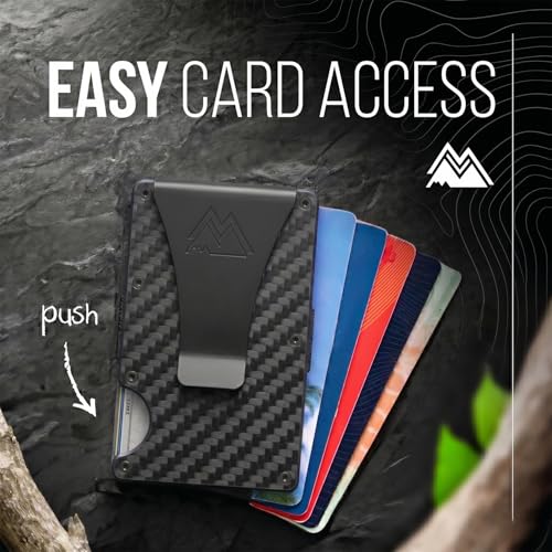 Mountain Voyage Minimalist Wallet for Men - Slim RFID Wallet, Scratch Resistant, Credit Card Holder & Money Clip, Easily Removable Money & Cards (Matte Carbon Fiber) - color: Matte Carbon Fiber