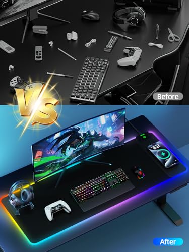 Magnetic Charging Mouse Pad, 31.5x11.81 Inch XL Gaming Mousepad, 11+5 RGB Lighting Modes, Home Office Large Desk Pad with Ultra-Smooth Surface, Non-Slip, Waterproof Keyboard Pad Classic Black Desk Mat - color: 31.5x11.81"-Black Right Upgraded Magnetic