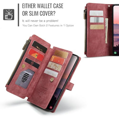 Compatible with Samsung Galaxy S26 Ultra Wallet Case with Card Holder Kickstand Magnetic Zipper Pocket Lanyard Strap Wristlet,Leather Flip Case Wallet for Galaxy S26 Ultra 6.9 Inch (Red) - color: Red, size: S26 Ultra 6.9 Inch