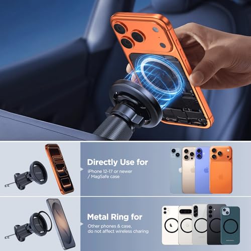 Miracase Car Phone Holder for Magsafe [Strong Magnets] Magnetic Phone Holders for Your Car, 360°Adjustable Air Vent Hands Free GPS Navigation Mount Cradle Fit iPhone 17-12 & All Smartphones, Black - color: Dark Black