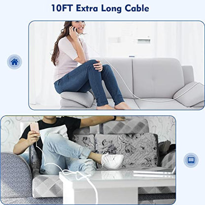 (Apple MFi Certified) iPhone charger 10ft,2Pack 10Foot Long Fast Charging Lightning Cord Cable 2Pack USB Wall Charger Travel Plug Adapter Box for iPhone 14/13/12 Mini/11 Pro Max/10/XS/XR/X/8/7/SE,iPad - size: 10FT