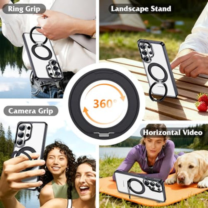 Compatible with Clear Samsung Galaxy S26 Ultra Case with 360° Invisible Magnetic Ring Stand [Compatible with Mag-Safe] Shockproof Plating Phone Case for S26 Ultra 6.9",Black - color: Black, size: Samsung Galaxy S26 Ultra