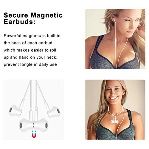 USB C Headphones Magnetic Wired Earbuds with Mic for Apple/Samsung Android - color: White
