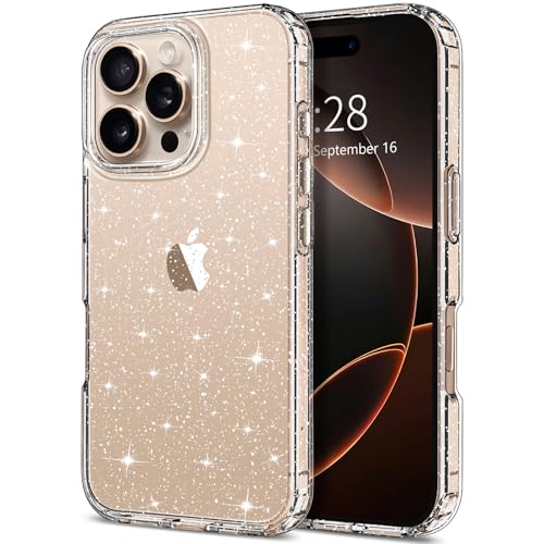 Hython for iPhone 16 Pro Max Case Glitter, Clear Glitter Sparkly Shiny Bling Sparkle Cute Cover, Anti-Scratch Soft TPU Slim Fit Shockproof Protective Phone Cases for Women Girls, Clear Glitter - color: Clear Glitter, size: For Iphone 16 Pro Max - 6.9 Inch