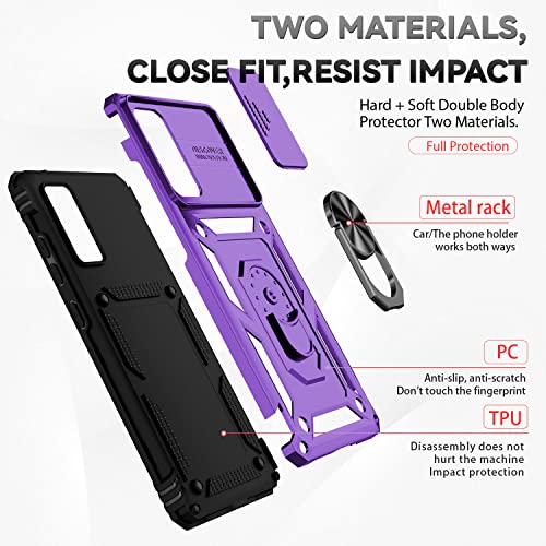 for Samsung Galaxy S20 FE 5G Case with Camera Lens Cover HD Screen Protector, Military-Grade Drop Tested Magnetic Ring Holder Kickstand Protective Phone Case for Samsung Galaxy S20 FE 5G, Purple - color: Purple with camera cover Military-Grade 2nd gen