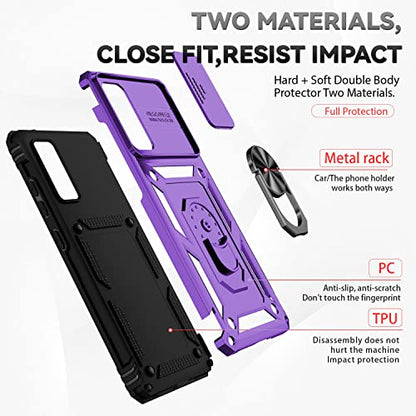 for Samsung Galaxy S20 FE 5G Case with Camera Lens Cover HD Screen Protector, Military-Grade Drop Tested Magnetic Ring Holder Kickstand Protective Phone Case for Samsung Galaxy S20 FE 5G, Purple - color: Purple with camera cover Military-Grade 2nd gen