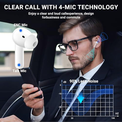 Wireless Earbuds, 2024 Wireless Headphones HiFi Stereo Earphones with 4 ENC Noise Canceling Mic, 42Hs Playtime In Ear Earbud, Bluetooth 5.3 Sport Earphones with LED Power Display for Android iOS Pink - color: pink gold