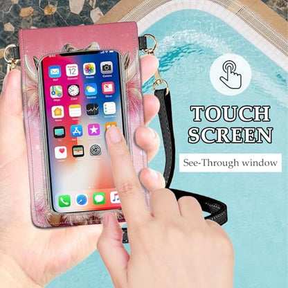 Small Crossbody Bags for Women Touchscreen Cell Phone Bag Cross Body Purses with adjustable Strap,Gifts For Teenage Girls - color: Pink Highland Cow