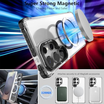 Nvollnoe for Samsung S25 Ultra Case Compatible with MagSafe Military Grade Shockproof Heavy Duty Protective Adjustable Kickstand Ultra Clear Magnetic Phone Case for Samsung S25 Ultra(Black) - color: Clear-Black