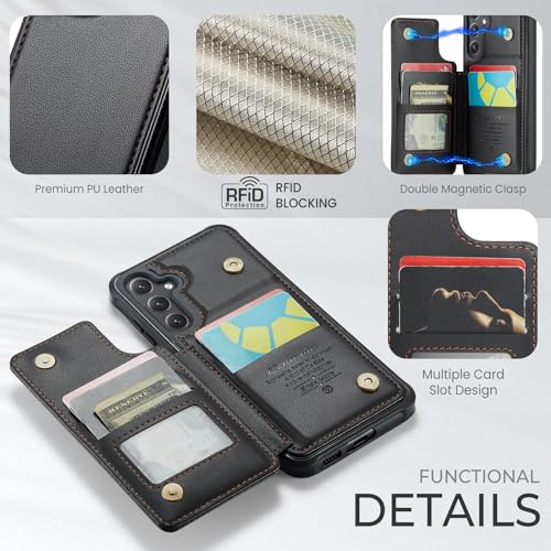 Kowauri for Samsung Galaxy S23 FE Case, PU Leather Wallet Case for Women Men with RFID Blocking Card Holder Slot Magnetic Closure Shockproof Protective Phone Cover for Samsung Galaxy S23 FE,Black - color: Black