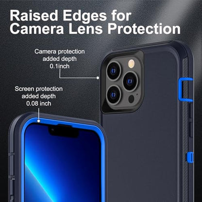 YKHJKLEC for iPhone 13 Pro Max Case, Military Grade 3 in 1 Heavy Duty Shockproof/Drop Proof/Dust Proof Case with 2Pcs Tempered Glass Screen Protector (Navy Blue) - color: Navy Blue