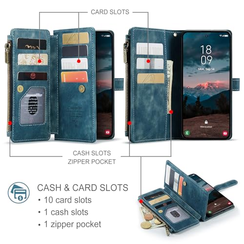 Compatible with Samsung Galaxy S26 Wallet Case,with Card Holder Kickstand Magnetic Zipper Pocket Lanyard Strap Wristlet,Leather Flip Case Wallet for Samsung Galaxy S26 5G 6.3 Inch(Blue) - color: Blue, size: S26 6.3 Inch