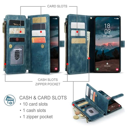 Compatible with Samsung Galaxy S26 Wallet Case,with Card Holder Kickstand Magnetic Zipper Pocket Lanyard Strap Wristlet,Leather Flip Case Wallet for Samsung Galaxy S26 5G 6.3 Inch(Blue) - color: Blue, size: S26 6.3 Inch