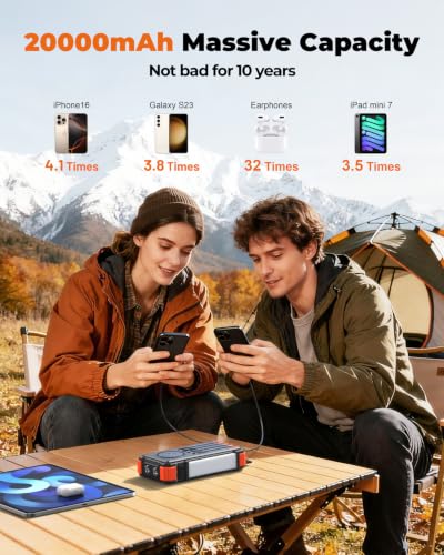 BLAVOR Solar Power Bank with Hand Crank and Built-in 4 Cables 20000mAh - color: Orange