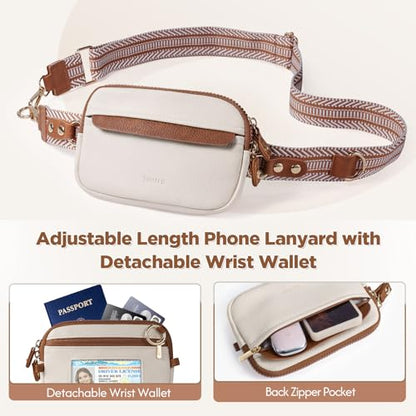 Tiostep Clip and Go Strap for Phone with Wallet Crossbody Phone Lanyard Adjustable and Anti-Theft Leather Purse with RFID Zipper Pouch for Travel Daily Life. Medium White-Brown - color: White Brown
