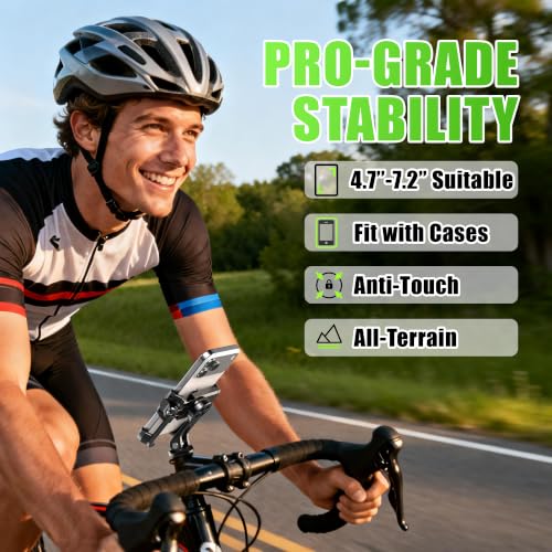 RBRL Bike Phone Holder, CNC Machined & Forged Aluminum Bicycle Stem Phone Mount, 1s Quick-Lock V-Shape Clamp, Anti-Shake Headset Cap Mount Design, Camera Friendly, Fits 4.7–7.2" Phones - color: stem mount