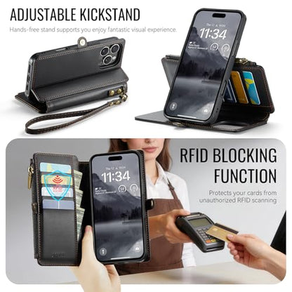 for iPhone 16 Pro Max - Phone Case Wallet Magnetic, Black - color: Black, size: iPhone 16 Pro Max